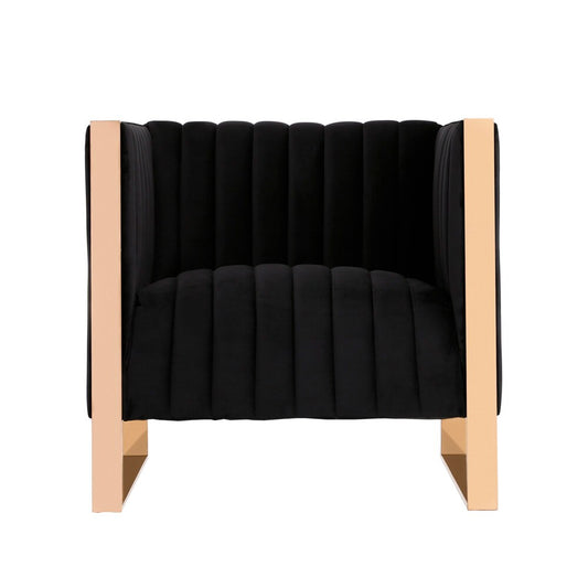 Manhattan Comfort - Trillium Velvet Accent Chair with Metal Legs in Black and Gold - AC055-BK veiw 2