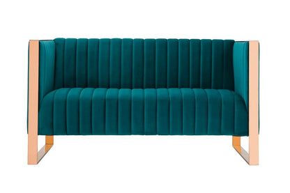 Manhattan Comfort - Trillium Velvet Loveseat with Metal Legs in Aqua Blue and Gold - LS016-TL veiw 1