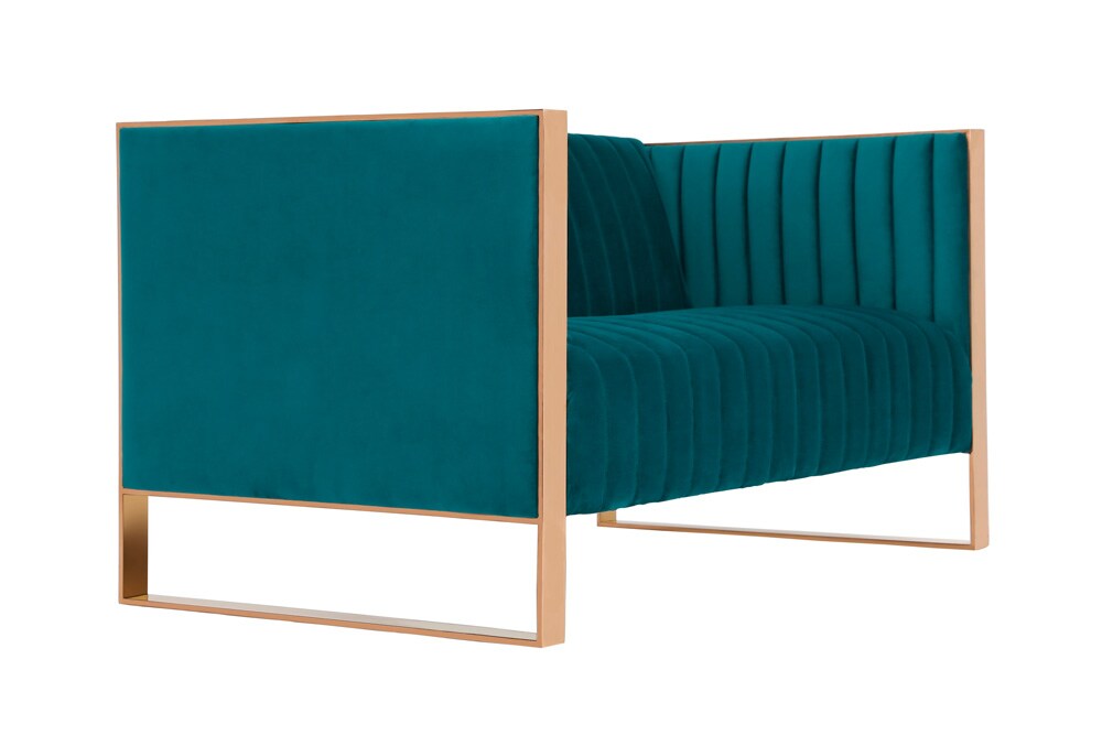 Manhattan Comfort - Trillium Velvet Loveseat with Metal Legs in Aqua Blue and Gold - LS016-TL veiw 2