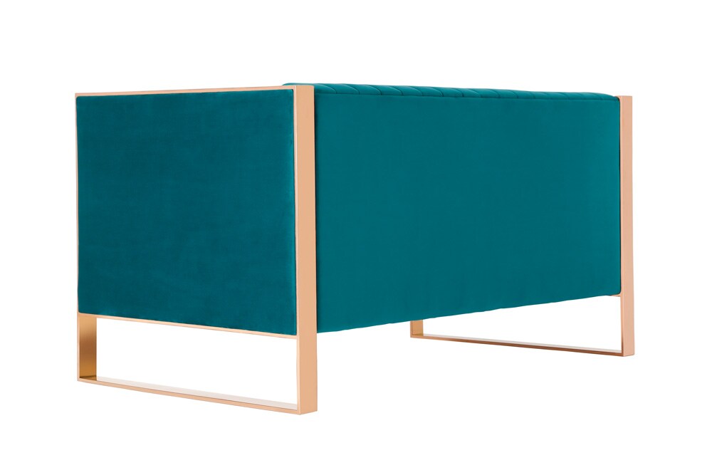 Manhattan Comfort - Trillium Velvet Loveseat with Metal Legs in Aqua Blue and Gold - LS016-TL veiw 3