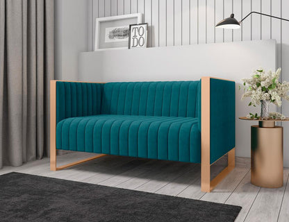Manhattan Comfort - Trillium Velvet Loveseat with Metal Legs in Aqua Blue and Gold - LS016-TL veiw 6