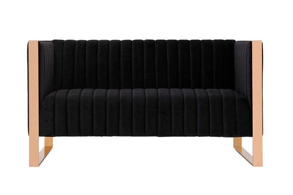 Manhattan Comfort - Trillium Velvet Loveseat with Metal Legs in Black and Gold - LS016-BK veiw 1