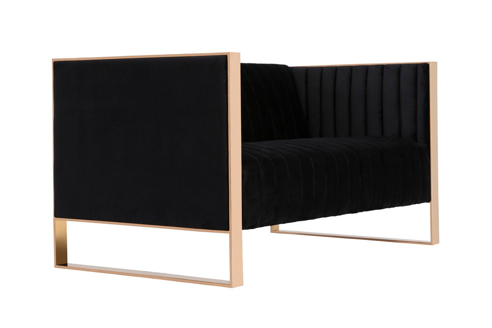Manhattan Comfort - Trillium Velvet Loveseat with Metal Legs in Black and Gold - LS016-BK veiw 2