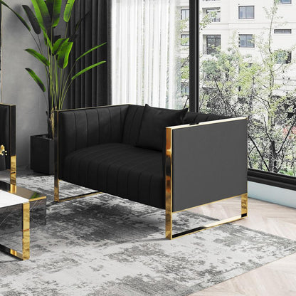 Manhattan Comfort - Trillium Velvet Loveseat with Metal Legs in Black and Gold - LS016-BK veiw 6