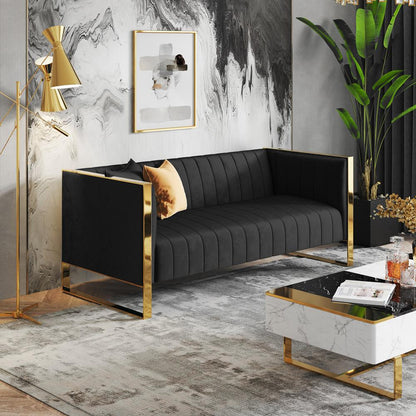 Manhattan Comfort - Trillium Velvet Sofa with Metal Legs in Black and Gold - SF009-BK veiw 6
