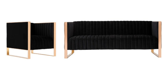 Manhattan Comfort - 2-Piece Trillium Velvet Sofa and Arm Chair Set with Metal Legs in Black and Gold - 2-SS559-BK veiw 1