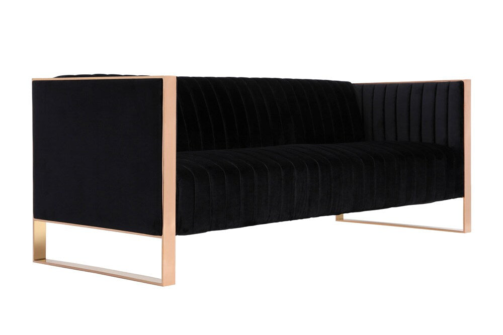 Manhattan Comfort - 2-Piece Trillium Velvet Sofa and Arm Chair Set with Metal Legs in Black and Gold - 2-SS559-BK veiw 3