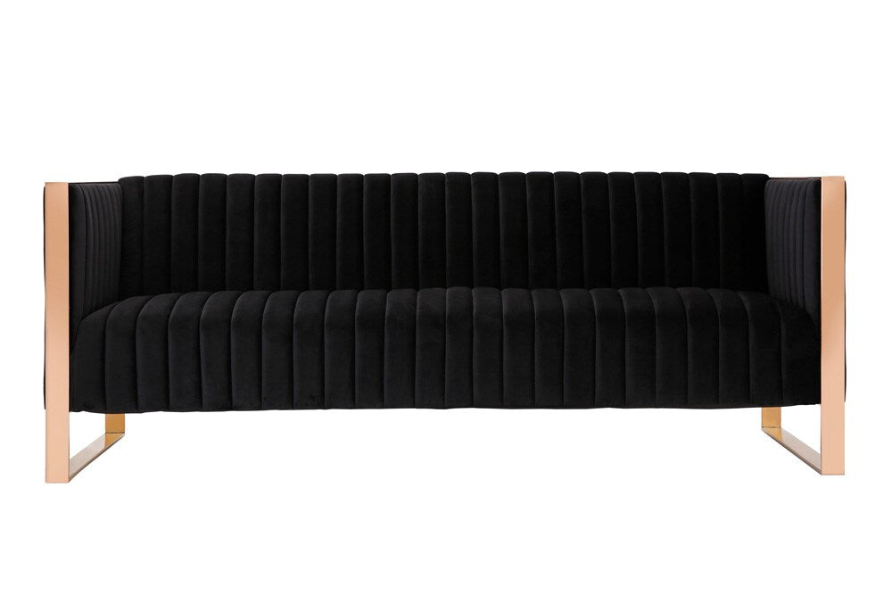 Manhattan Comfort - 2-Piece Trillium Velvet Sofa and Arm Chair Set with Metal Legs in Black and Gold - 2-SS559-BK veiw 4