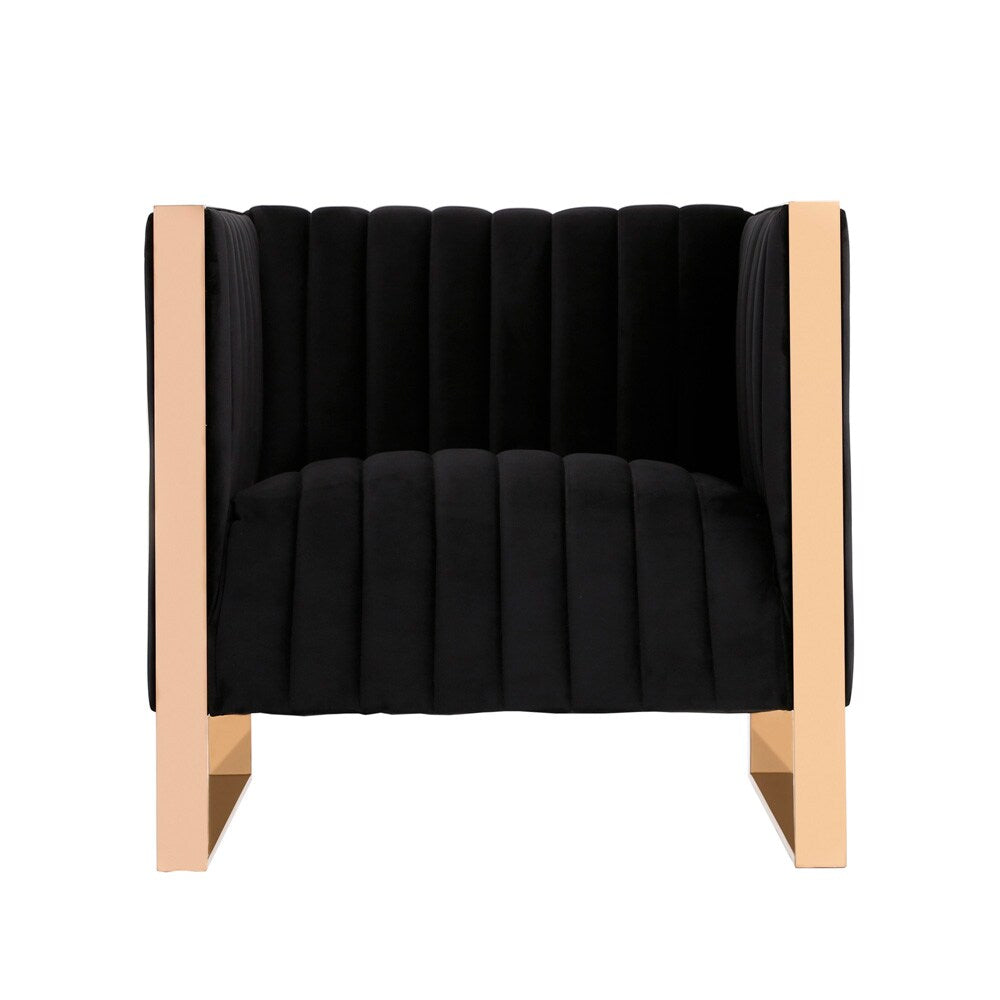 Manhattan Comfort - 2-Piece Trillium Velvet Sofa and Arm Chair Set with Metal Legs in Black and Gold - 2-SS559-BK veiw 5