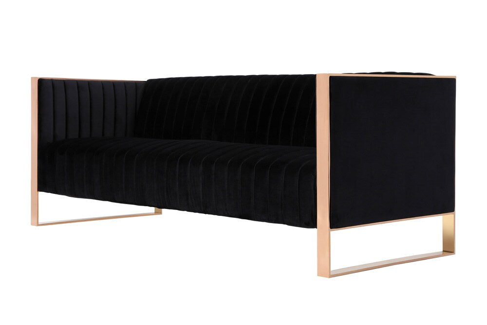 Manhattan Comfort - 2-Piece Trillium Velvet Sofa and Arm Chair Set with Metal Legs in Black and Gold - 2-SS559-BK veiw 6
