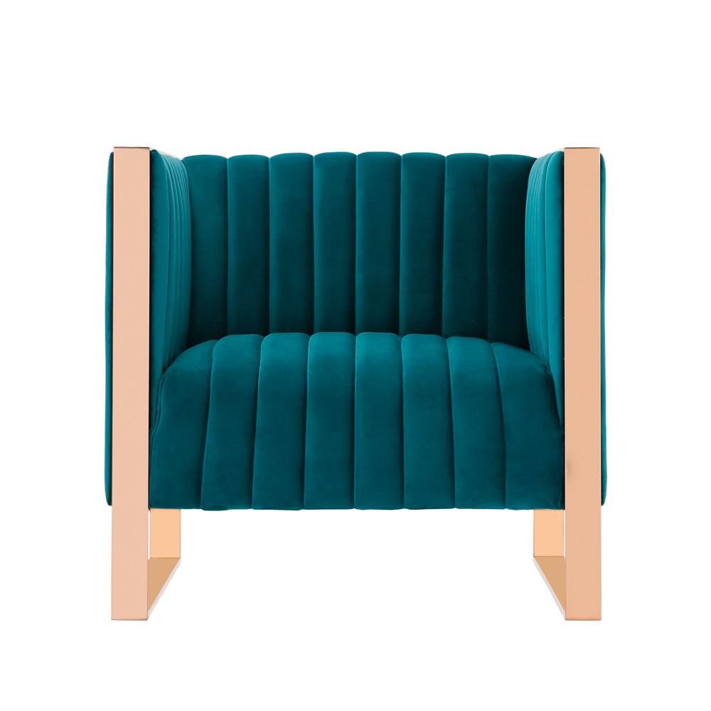 Manhattan Comfort - 2-Piece Trillium Velvet Sofa and Arm Chair Set with Metal Legs in Teal and GoldAqua Blue and Gold - 2-SS559-TL veiw 5