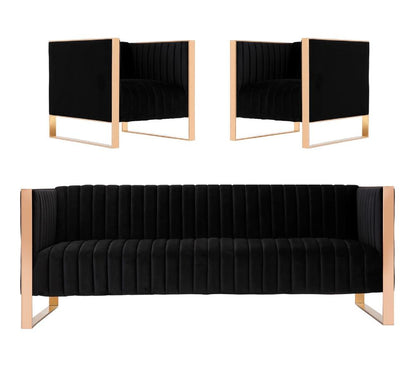 Manhattan Comfort - 3-Piece Trillium Velvet Sofa and Arm Chair Set with Metal Legs in Black and Gold - 3A-SS559-BK veiw 1