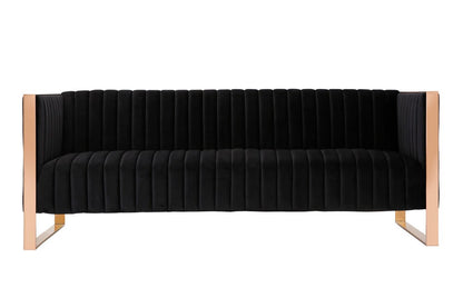 Manhattan Comfort - 3-Piece Trillium Velvet Sofa, Loveseat and Armchair Set with Metal Legs in Black and Gold - 3-SS559-BK veiw 4