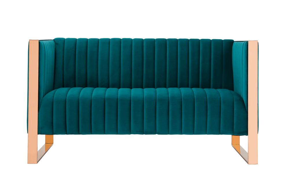 Manhattan Comfort - 3-Piece Trillium Velvet Sofa, Loveseat and Armchair Set with Metal Legs in Teal and GoldAqua Blue and Gold - 3-SS559-TL veiw 2