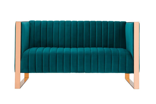 Manhattan Comfort - 3-Piece Trillium Velvet Sofa, Loveseat and Armchair Set with Metal Legs in Teal and GoldAqua Blue and Gold - 3-SS559-TL veiw 2