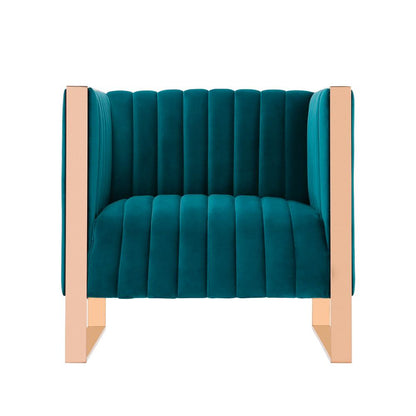 Manhattan Comfort - 3-Piece Trillium Velvet Sofa, Loveseat and Armchair Set with Metal Legs in Teal and GoldAqua Blue and Gold - 3-SS559-TL veiw 3