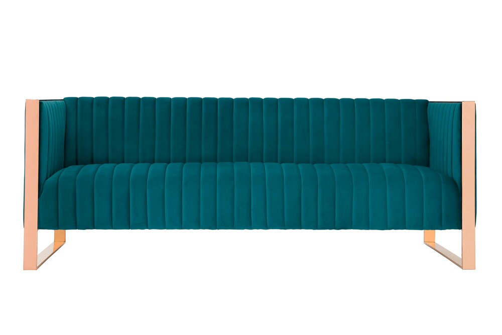 Manhattan Comfort - 3-Piece Trillium Velvet Sofa, Loveseat and Armchair Set with Metal Legs in Teal and GoldAqua Blue and Gold - 3-SS559-TL veiw 4
