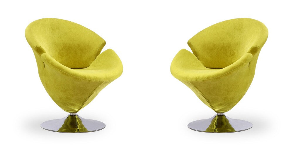 Manhattan Comfort - Tulip Velvet Accent Chair with Metal Legs in Green and Polished Chrome - Set of 2 - 2-AC029-GR veiw 1
