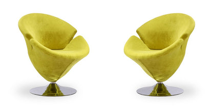 Manhattan Comfort - Tulip Velvet Accent Chair with Metal Legs in Green and Polished Chrome - Set of 2 - 2-AC029-GR veiw 1