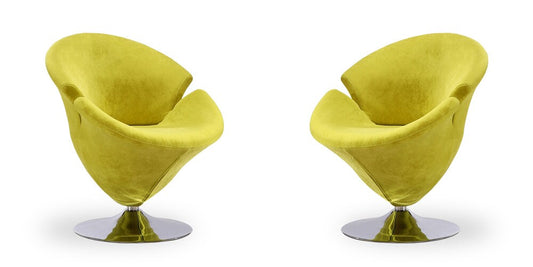 Manhattan Comfort - Tulip Velvet Accent Chair with Metal Legs in Green and Polished Chrome - Set of 2 - 2-AC029-GR veiw 1