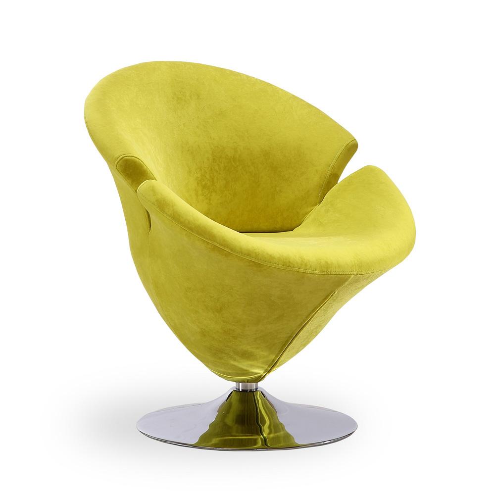 Manhattan Comfort - Tulip Velvet Accent Chair with Metal Legs in Green and Polished Chrome - Set of 2 - 2-AC029-GR veiw 3