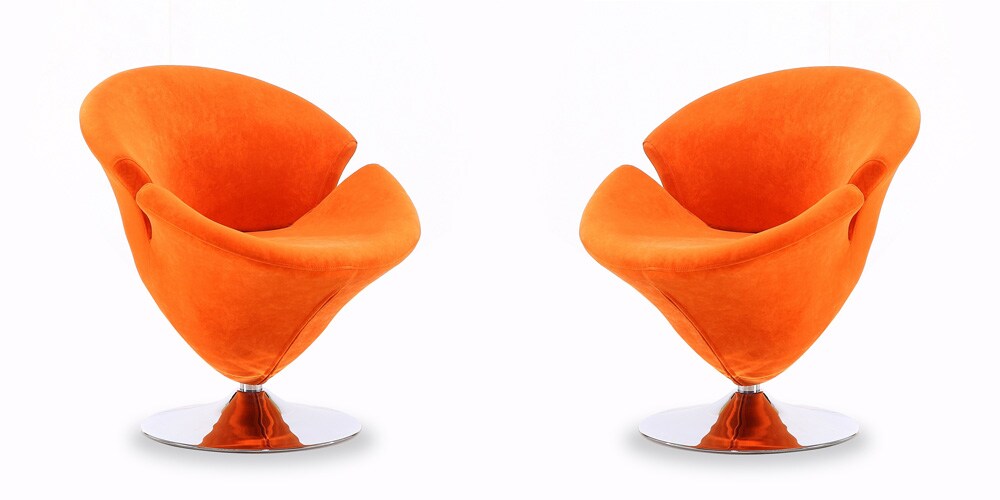 Manhattan Comfort - Tulip Velvet Accent Chair with Metal Legs in Orange and Polished Chrome - Set of 2 - 2-AC029-OR veiw 1