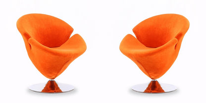 Manhattan Comfort - Tulip Velvet Accent Chair with Metal Legs in Orange and Polished Chrome - Set of 2 - 2-AC029-OR veiw 1