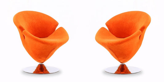 Manhattan Comfort - Tulip Velvet Accent Chair with Metal Legs in Orange and Polished Chrome - Set of 2 - 2-AC029-OR veiw 1