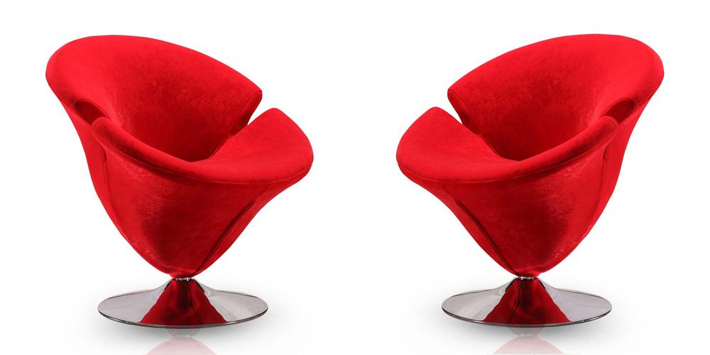 Manhattan Comfort - Tulip Velvet Accent Chair with Metal Legs in Red and Polished Chrome - Set of 2 - 2-AC029-RD veiw 1