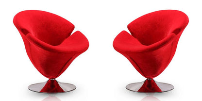 Manhattan Comfort - Tulip Velvet Accent Chair with Metal Legs in Red and Polished Chrome - Set of 2 - 2-AC029-RD veiw 1