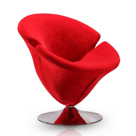 Manhattan Comfort - Tulip Velvet Accent Chair with Metal Legs in Red and Polished Chrome - Set of 2 - 2-AC029-RD veiw 2