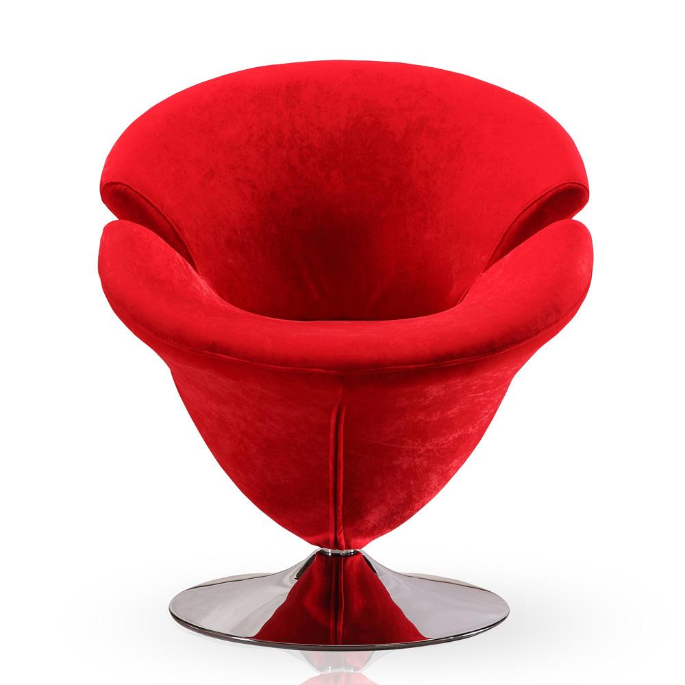 Manhattan Comfort - Tulip Velvet Accent Chair with Metal Legs in Red and Polished Chrome - Set of 2 - 2-AC029-RD veiw 3