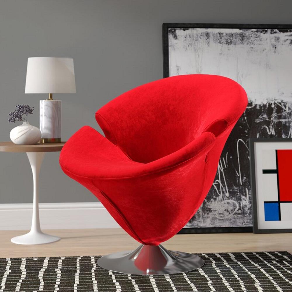 Manhattan Comfort - Tulip Velvet Accent Chair with Metal Legs in Red and Polished Chrome - Set of 2 - 2-AC029-RD veiw 6