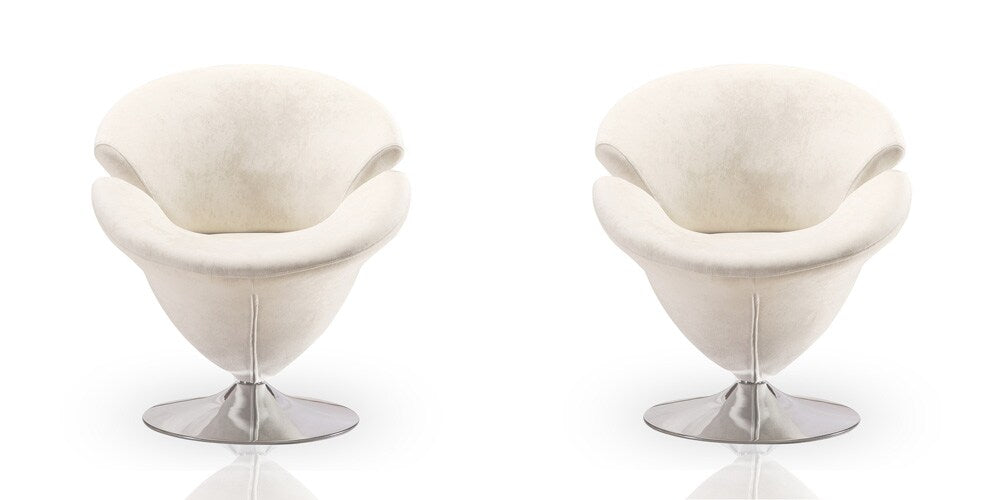 Manhattan Comfort - Tulip Velvet Accent Chair with Metal Legs in White and Polished Chrome - Set of 2 - 2-AC029-WH veiw 1