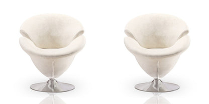 Manhattan Comfort - Tulip Velvet Accent Chair with Metal Legs in White and Polished Chrome - Set of 2 - 2-AC029-WH veiw 1