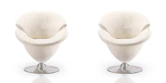 Manhattan Comfort - Tulip Velvet Accent Chair with Metal Legs in White and Polished Chrome - Set of 2 - 2-AC029-WH veiw 1