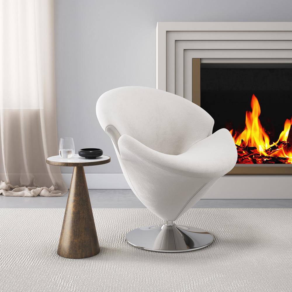 Manhattan Comfort - Tulip Velvet Accent Chair with Metal Legs in White and Polished Chrome - Set of 2 - 2-AC029-WH veiw 7