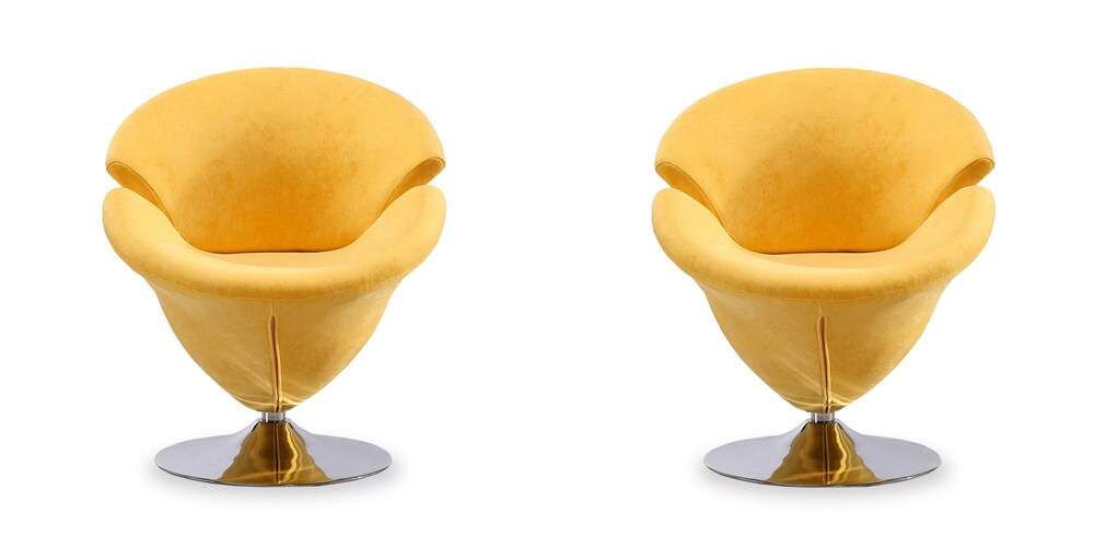 Manhattan Comfort - Tulip Velvet Accent Chair with Metal Legs in Yellow and Polished Chrome - Set of 2 - 2-AC029-YL veiw 1
