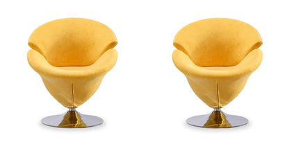 Manhattan Comfort - Tulip Velvet Accent Chair with Metal Legs in Yellow and Polished Chrome - Set of 2 - 2-AC029-YL veiw 1