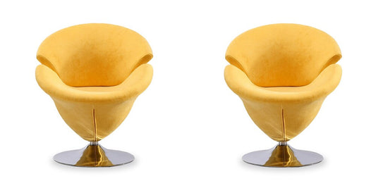 Manhattan Comfort - Tulip Velvet Accent Chair with Metal Legs in Yellow and Polished Chrome - Set of 2 - 2-AC029-YL veiw 1