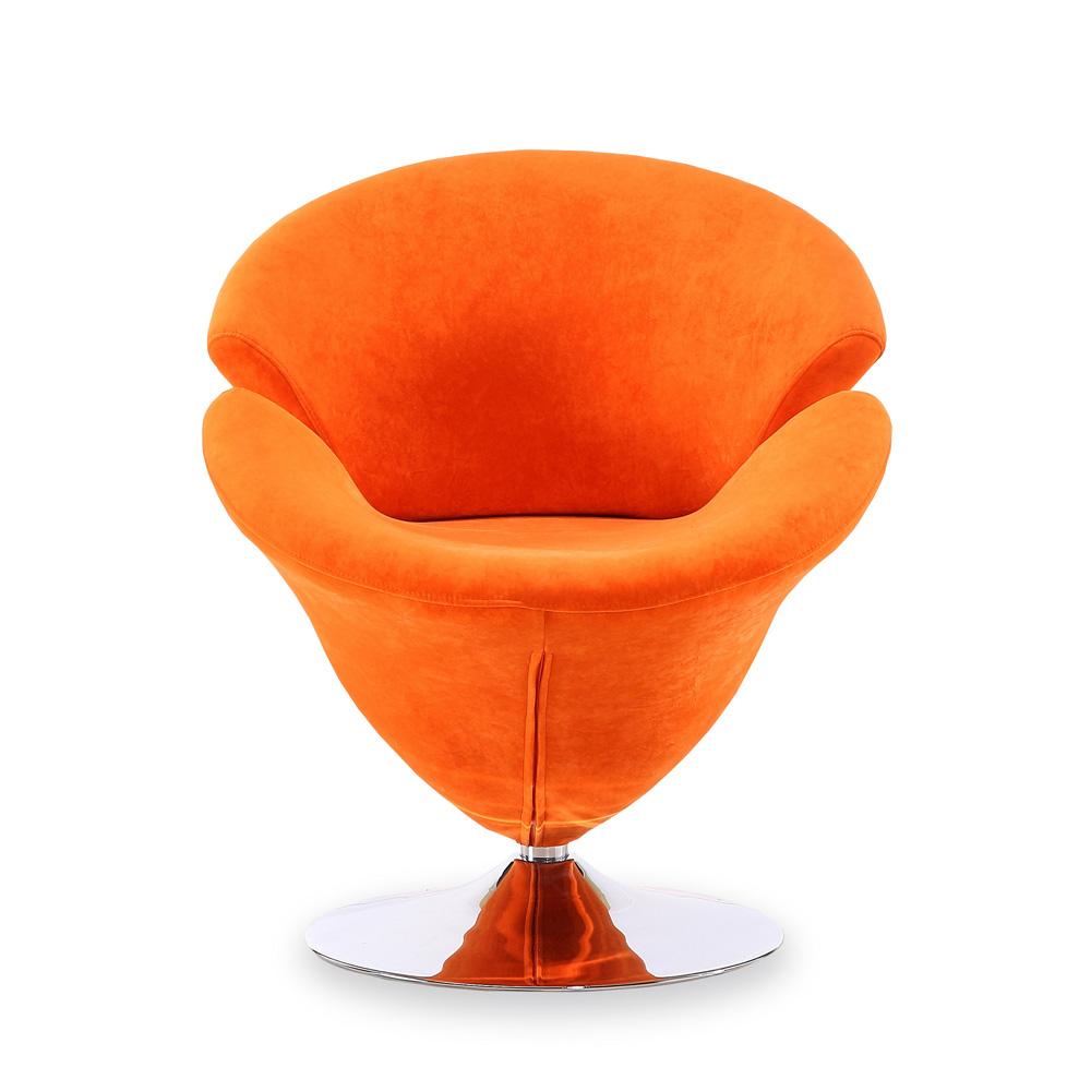 Manhattan Comfort - Tulip Velvet Accent Chair with Metal Legs in Orange and Polished Chrome - AC029-OR veiw 2