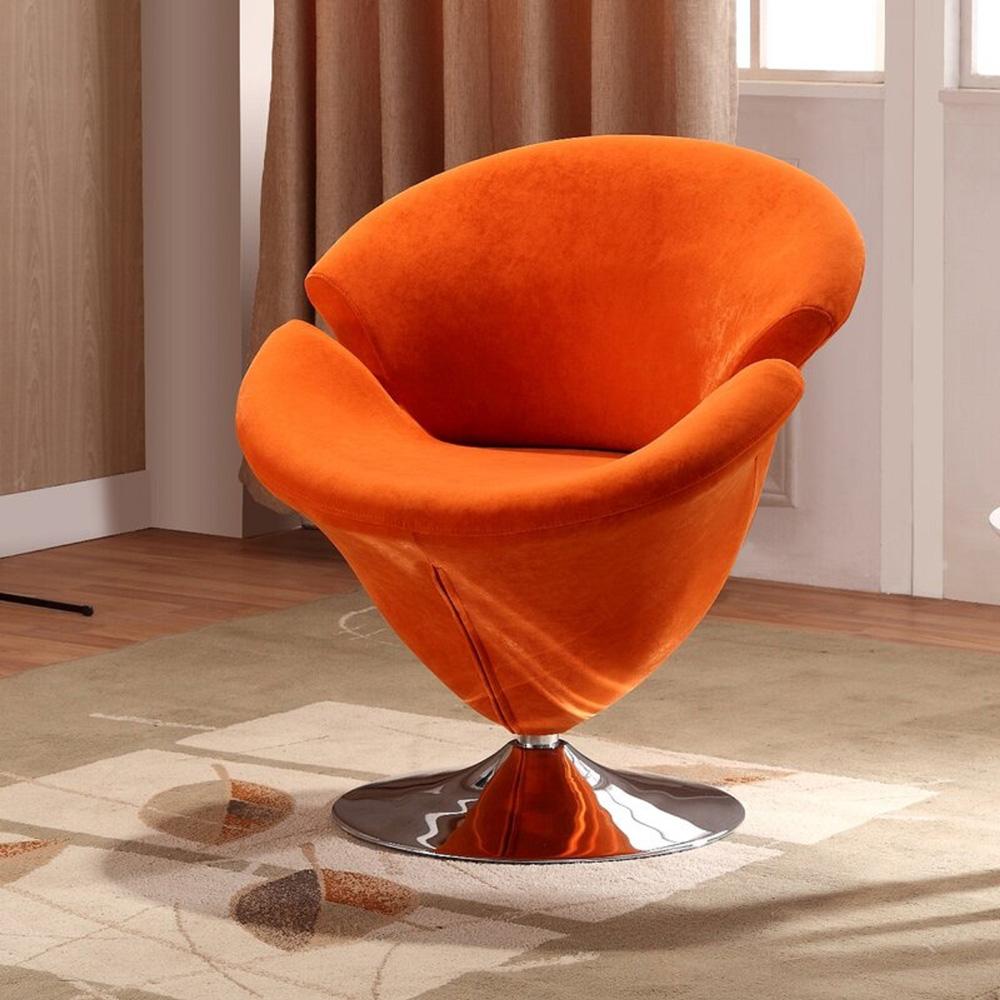 Manhattan Comfort - Tulip Velvet Accent Chair with Metal Legs in Orange and Polished Chrome - AC029-OR veiw 5