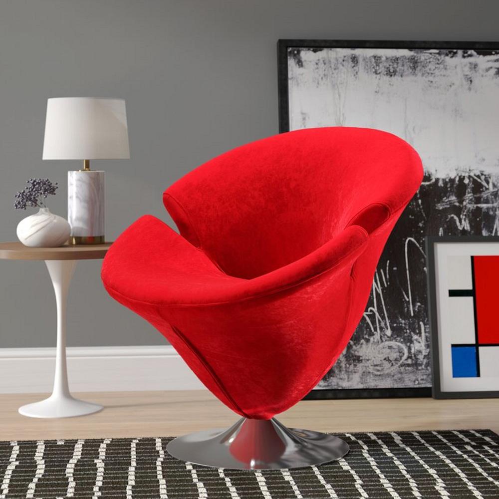 Manhattan Comfort - Tulip Velvet Accent Chair with Metal Legs in Red and Polished Chrome - AC029-RD veiw 5