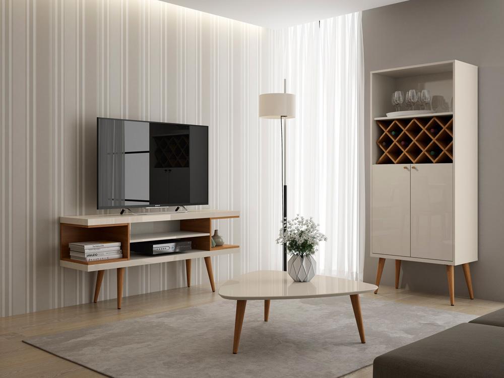 Manhattan Comfort - Utopia TV Stand with 4 Fixed Shelves in Off White and Maple Cream - 19651 veiw 6