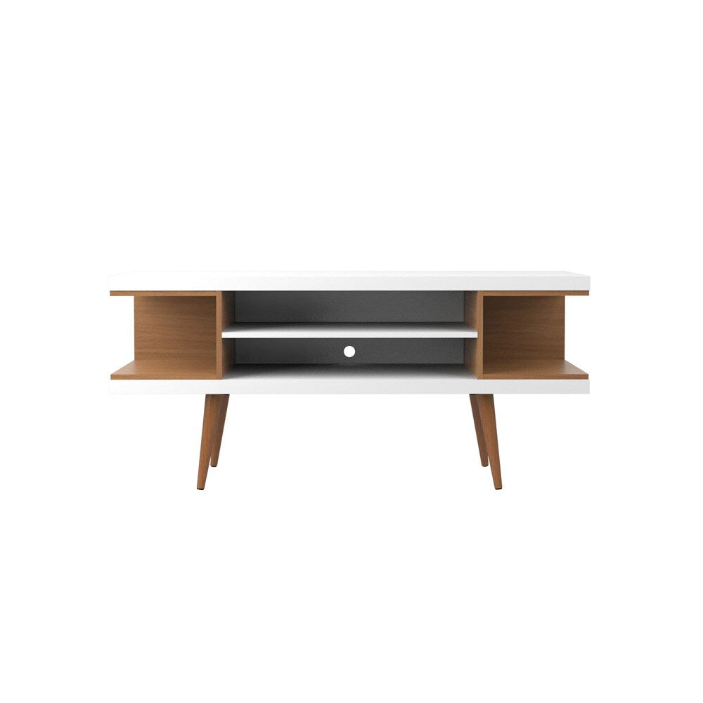 Manhattan Comfort - Utopia TV Stand with 4 Fixed Shelves in White Gloss and Maple Cream - 19652 veiw 1