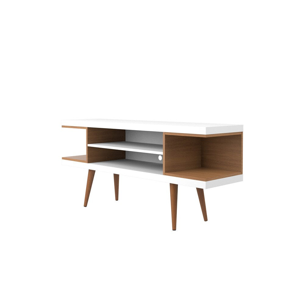 Manhattan Comfort - Utopia TV Stand with 4 Fixed Shelves in White Gloss and Maple Cream - 19652 veiw 2