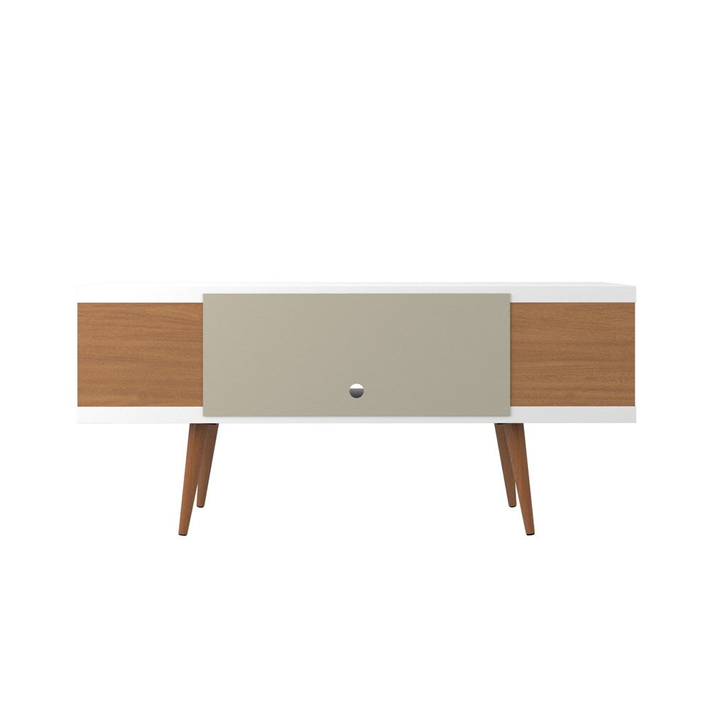 Manhattan Comfort - Utopia TV Stand with 4 Fixed Shelves in White Gloss and Maple Cream - 19652 veiw 5
