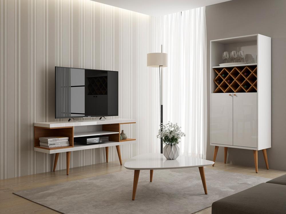Manhattan Comfort - Utopia TV Stand with 4 Fixed Shelves in White Gloss and Maple Cream - 19652 veiw 6