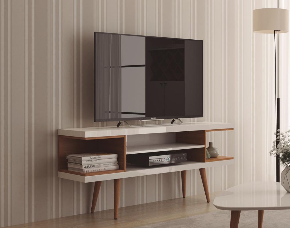 Manhattan Comfort - Utopia TV Stand with 4 Fixed Shelves in White Gloss and Maple Cream - 19652 veiw 7