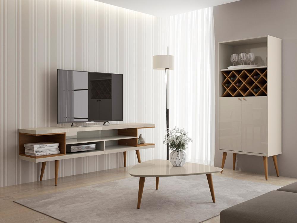 Manhattan Comfort - Utopia TV Stand with 5 Fixed Shelves in Off White and Maple Cream - 19751 veiw 6